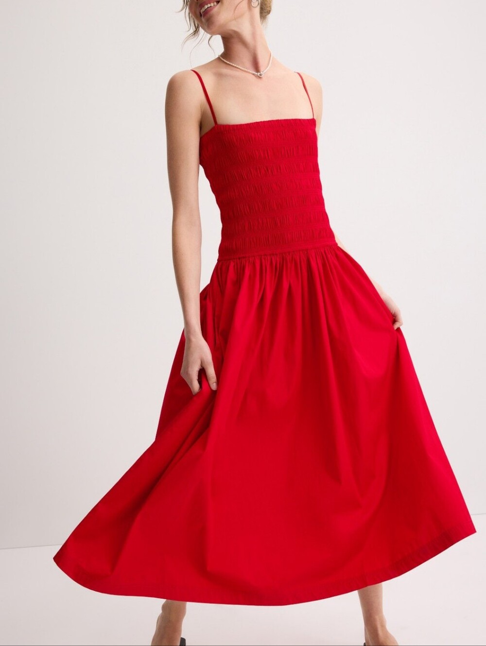 Madewell Red Smocked Red Maxi Dress Size Large